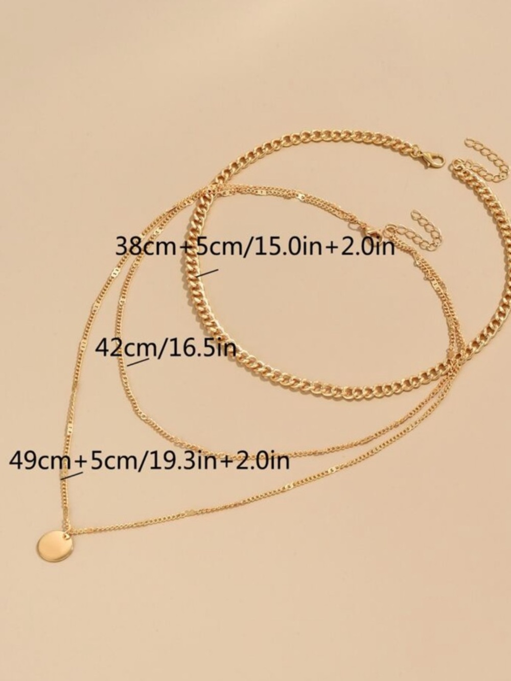 18 Gold Plated Stainless Steel 3pc Rope Layered Disc Necklace Set - Picture 3 of 3